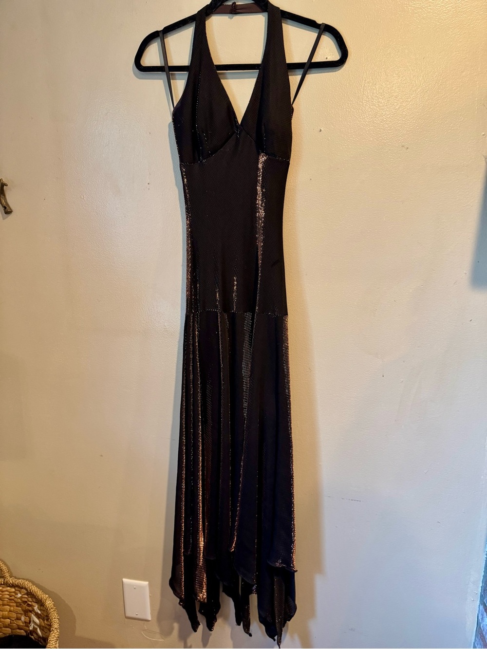 Taboo Black Sequin Halter Asymmetrical Maxi Dress